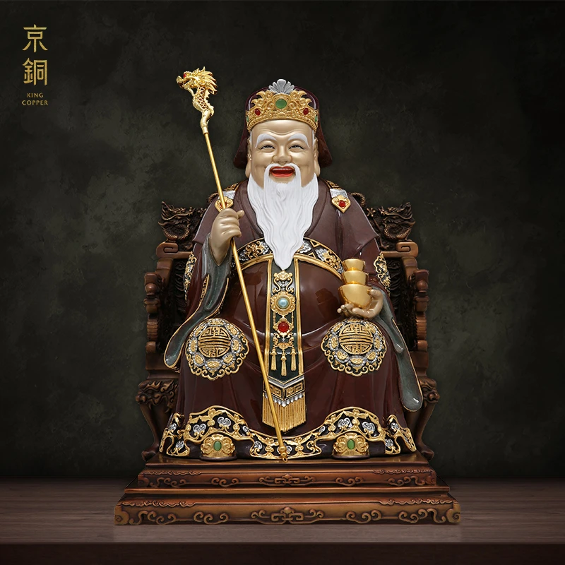 黄铜高温着色土地公土地婆纯手工铸造铜摆件家居摆件工艺摆件