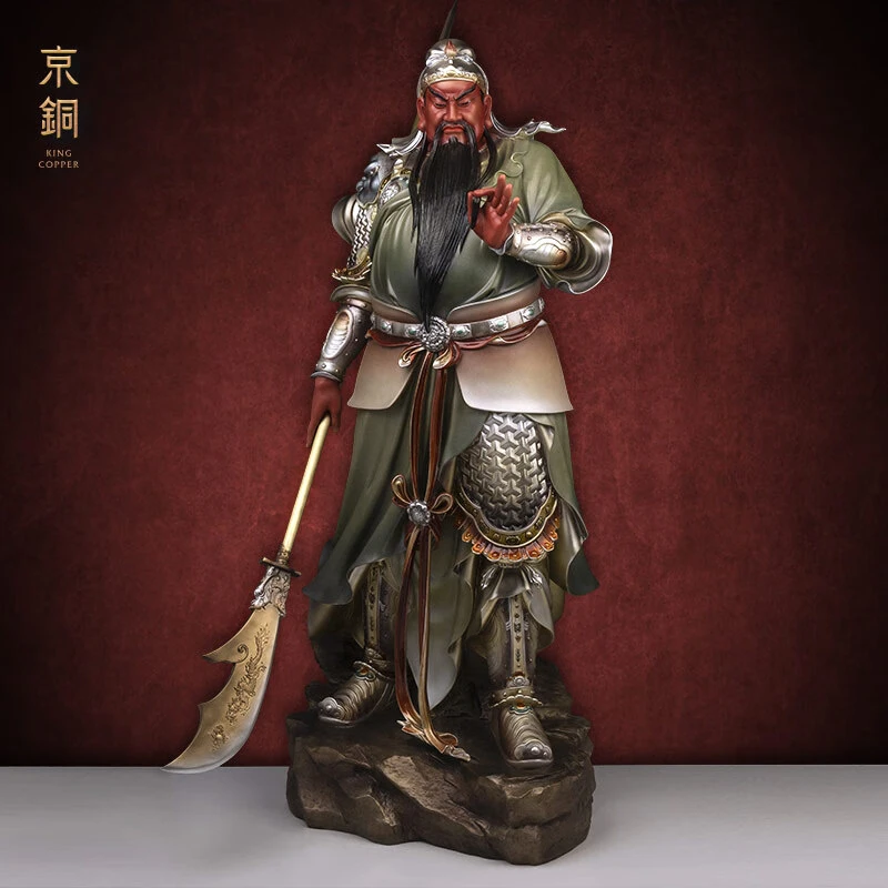 京铜黄铜铜彩捋须关公关二爷精致高端古法纯手工原创工艺品摆件
