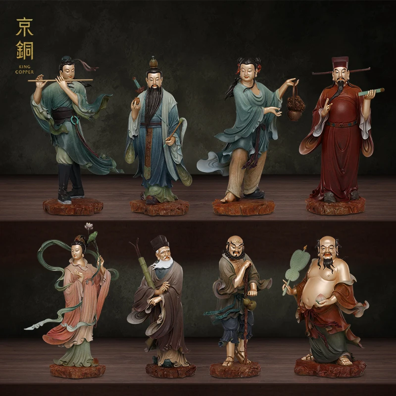 京铜高温着色八仙黄铜纯手工铸造老铜摆件家居摆件精致工艺传承