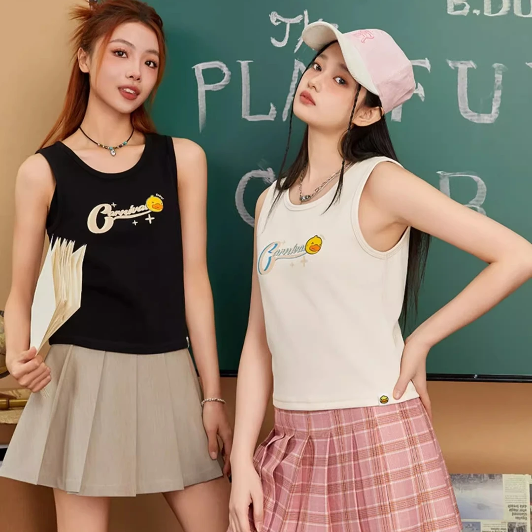 B.Duck小黄鸭学院日记系列2024新款美式复古字母印花百搭时尚背心