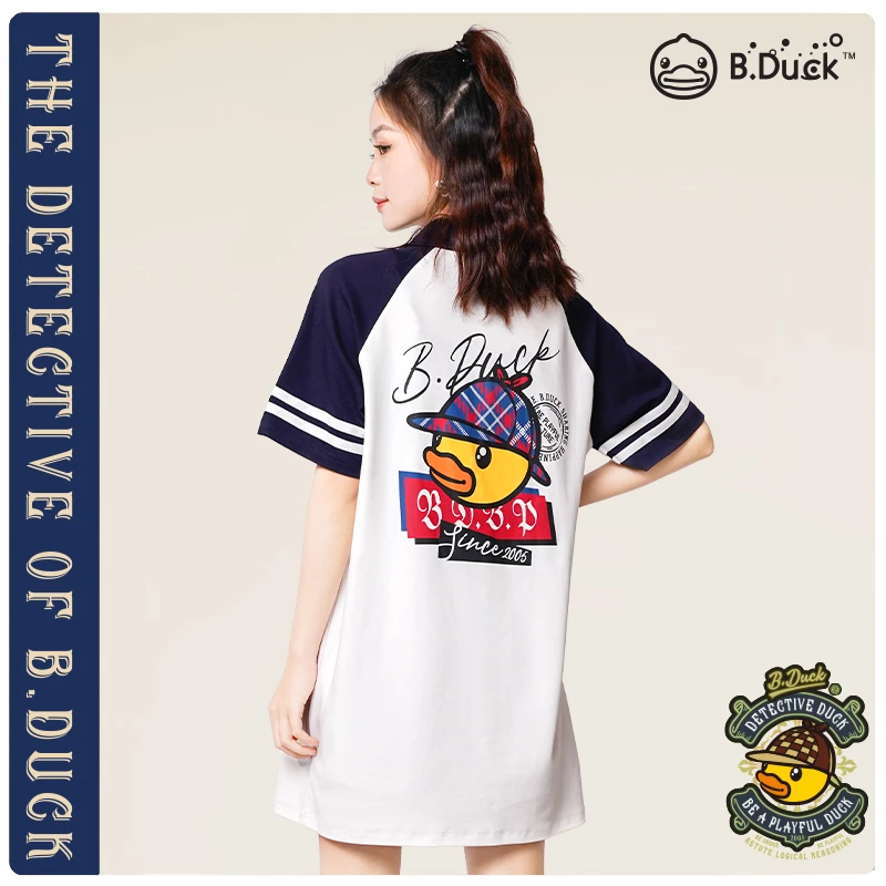 B.duck 小黄鸭2024年polo夏季休闲学院风春夏氛围感翻领连衣裙女