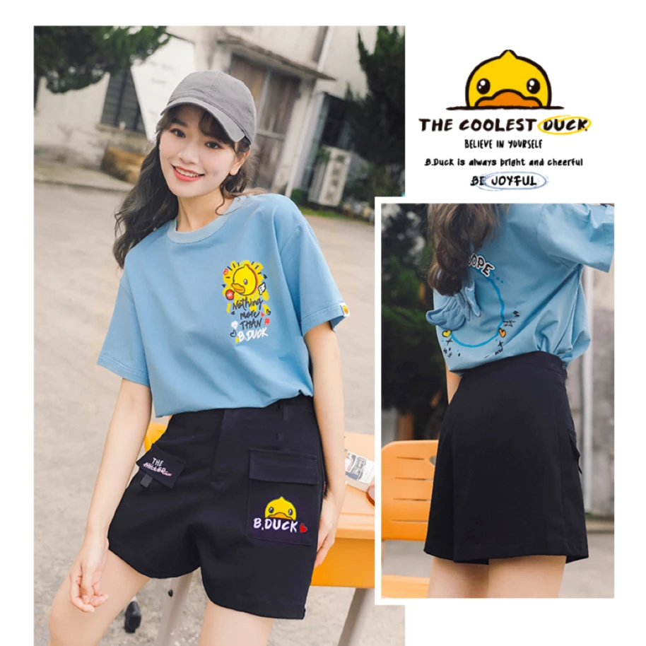 B.Duck小黄鸭女装洋气T恤2024年夏休闲宽松显瘦立体充棉翅膀印花t
