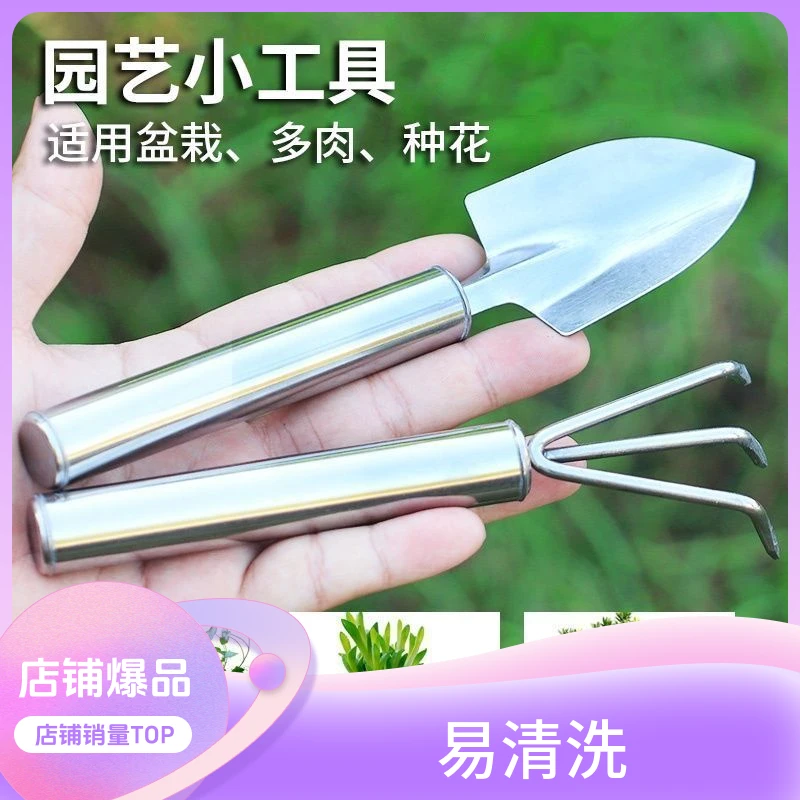迷你园艺工具不锈钢两件套松土家用铲子耙子工具多肉盆栽种花套装