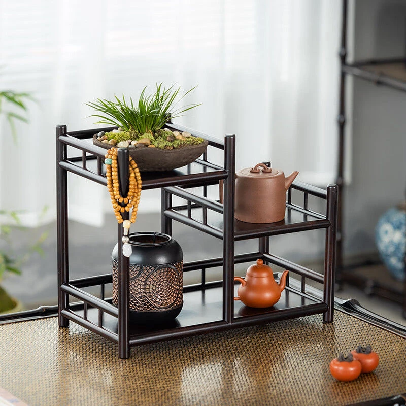 台式博古架新中式客厅茶室台面茶杯摆放置物架子办公室茶叶罐架3S