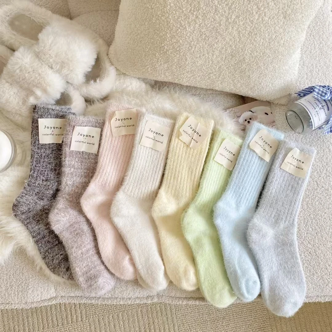 袜子女秋冬中筒女加厚保暖睡眠袜水貂绒抽条居家月子袜