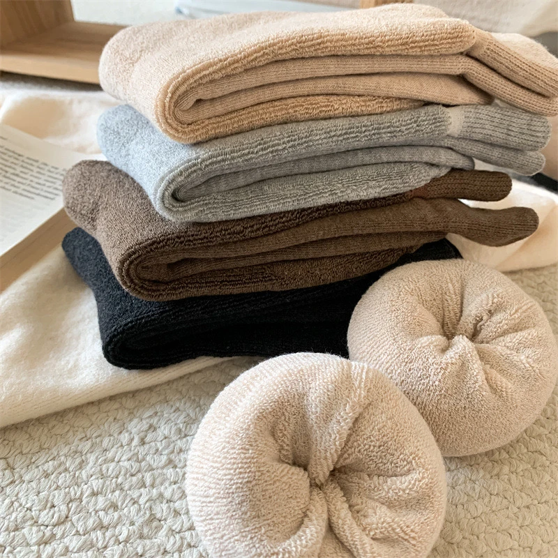 【无骨毛圈袜】秋冬女士毛圈中筒袜保暖加绒加厚冬季纯色月子袜