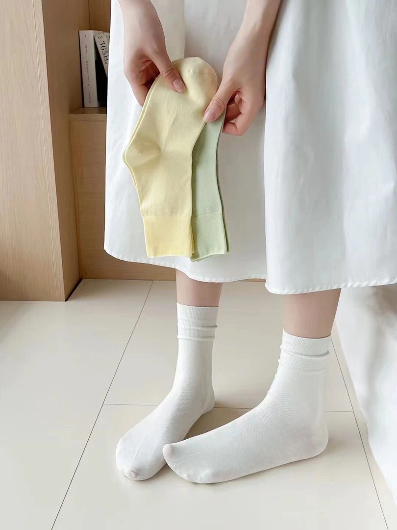 【无骨袜】春夏薄款月子袜堆堆袜日系韩版纯色ins潮棉女中筒袜子