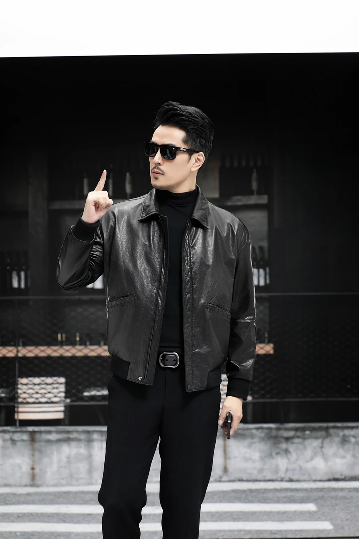 23219春秋新款高档牛皮皮衣男士海宁真皮皮夹克外套男款韩版