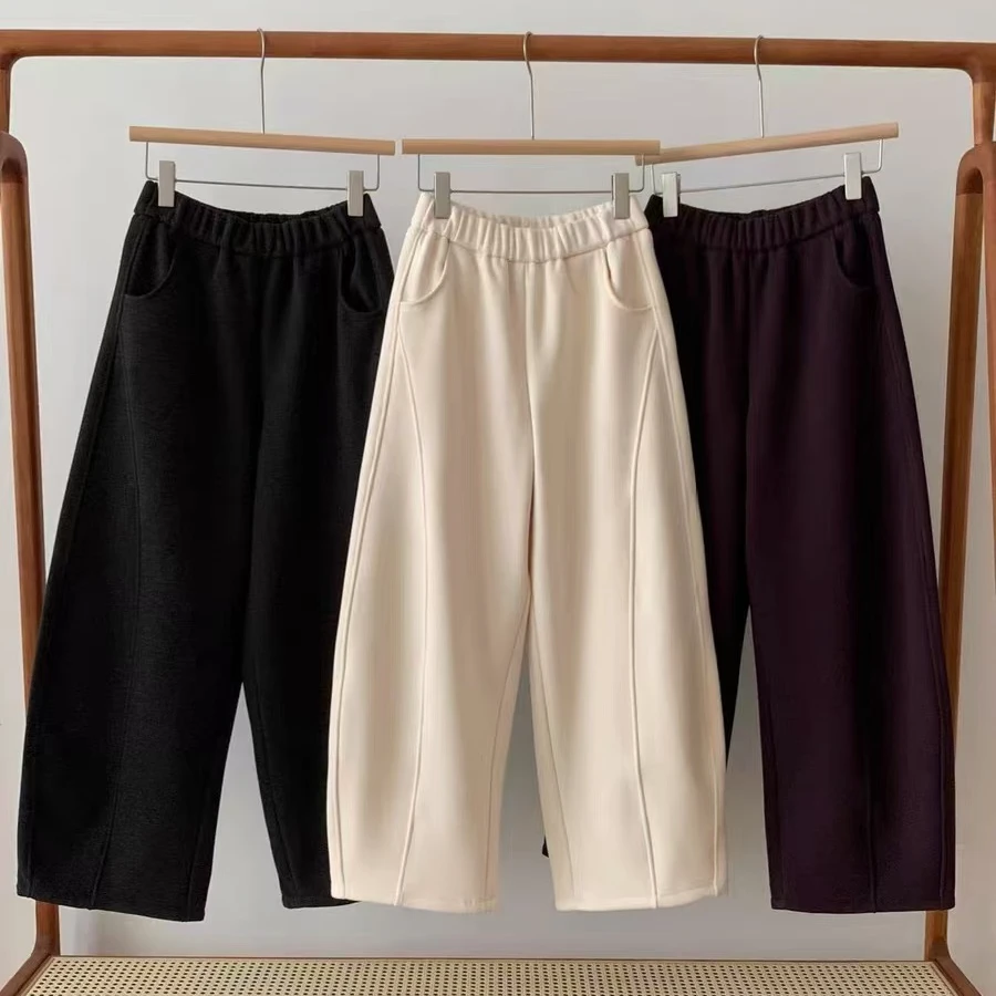 加厚保暖拼接弯刀裤女气质通勤显瘦百搭休闲裤冬季加绒保暖款