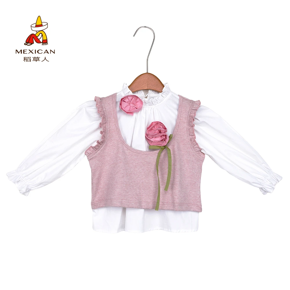 稻草人儿童【酣春两件套】2024秋季新款女童衬衫秋款背心衬衣马甲