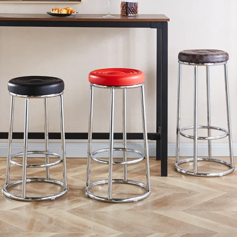 吧台凳圆凳子餐桌凳加厚不锈钢酒吧台椅KTV游戏厅家用商用高脚凳