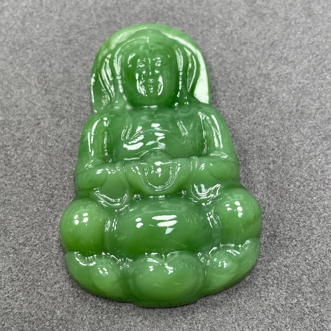 和田碧玉精品高货冰阳绿观音大尺寸毛衣吊坠