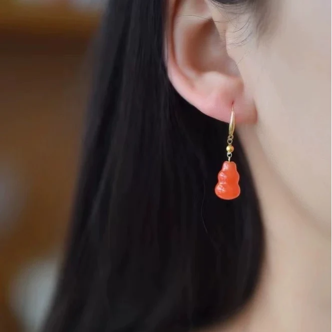 18k金镶嵌精品南红葫芦耳钩