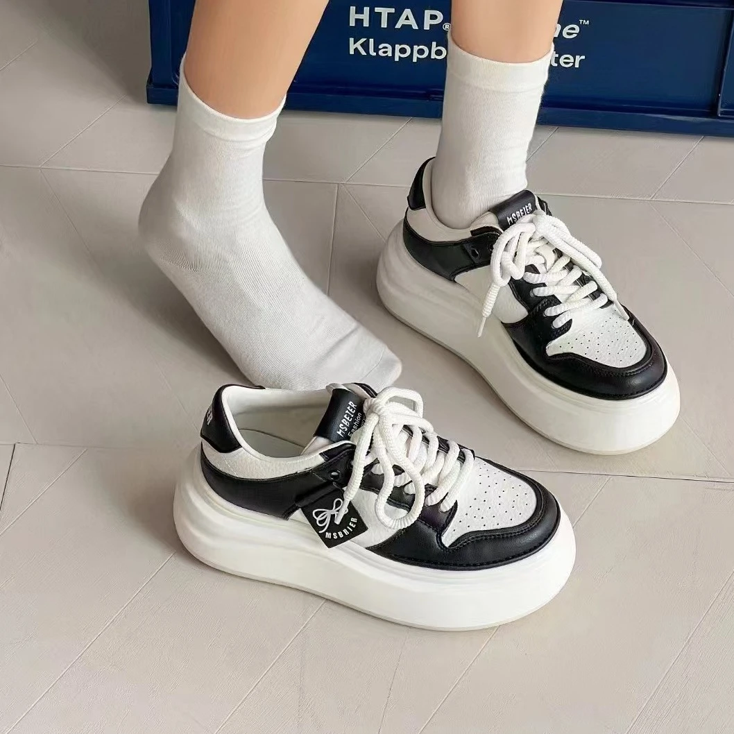 小个子松糕大头鞋女2025秋季新款厚底增高真皮小白鞋运动休闲板鞋