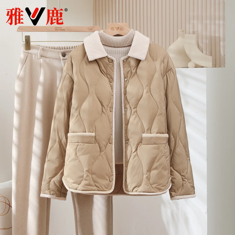 雅鹿旗舰店正品2024新款轻薄羽绒服女冬季时尚简约大码气质外套潮