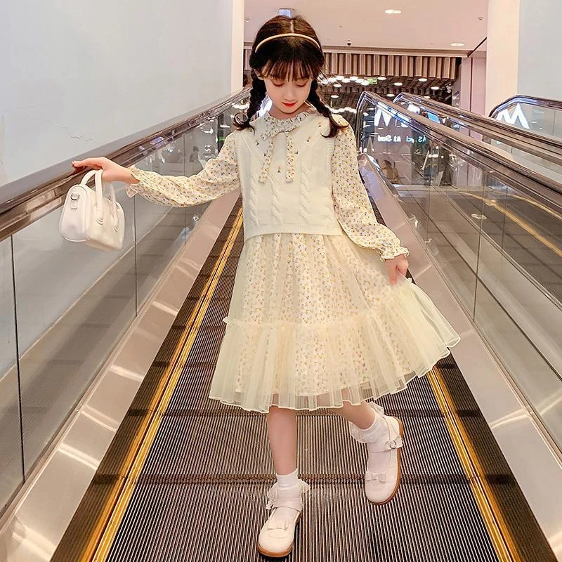 女童连衣裙春装2025新款儿童洋气春秋时髦公主裙女孩大童套装裙子