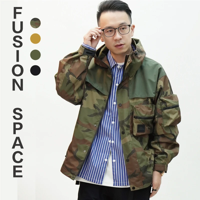 迷彩夹克外套 FUSION SPACE 春秋户外 设计感风衣连帽宽松