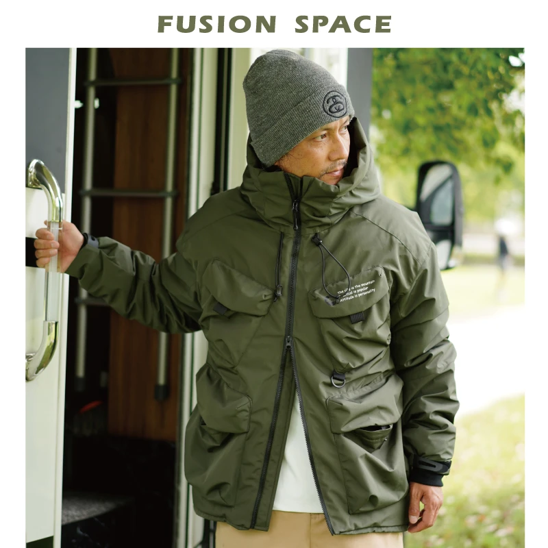 90白鸭绒户外机能连帽羽绒服FUSIONSAPCE中长款男士防水防寒保暖