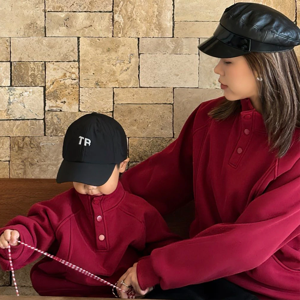 43110亲子装【安哥拉红色俩扣衫】秋冬款儿童假领上衣休闲卫衣女童