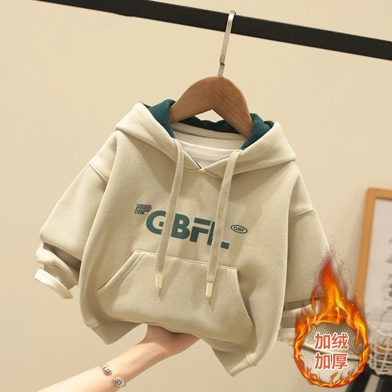 童装卫衣男女童春秋打底衫宝宝韩版帅气加绒上衣儿童一体绒衣服潮