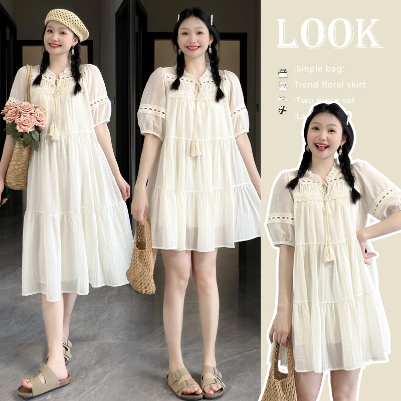 孕妇装夏季新款洋气法式韩版大码宽松显瘦甜美A字孕妇连衣裙夏装
