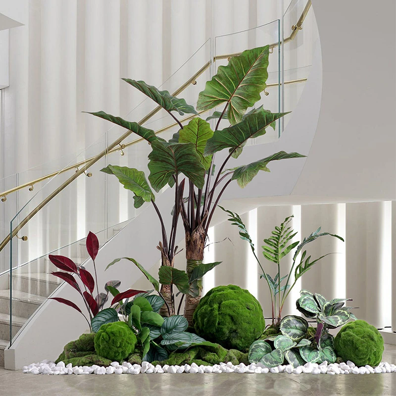 仿真植物造景装饰室内楼梯下转角落地假绿植景观餐厅盆栽树布置