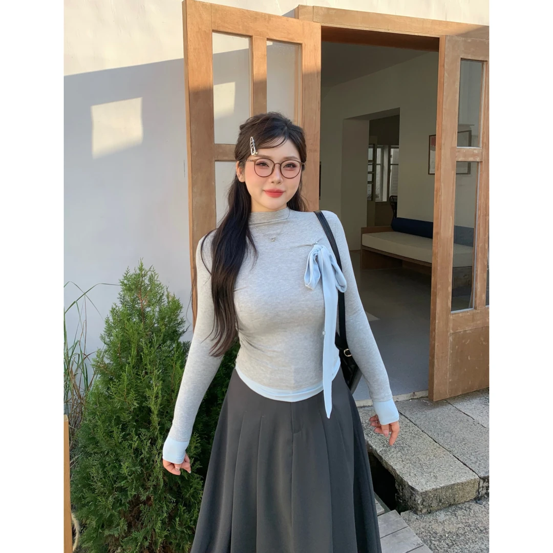 CD.soul【秋日甜心】大码内搭打底高领t恤立体蝴蝶小众长袖上衣