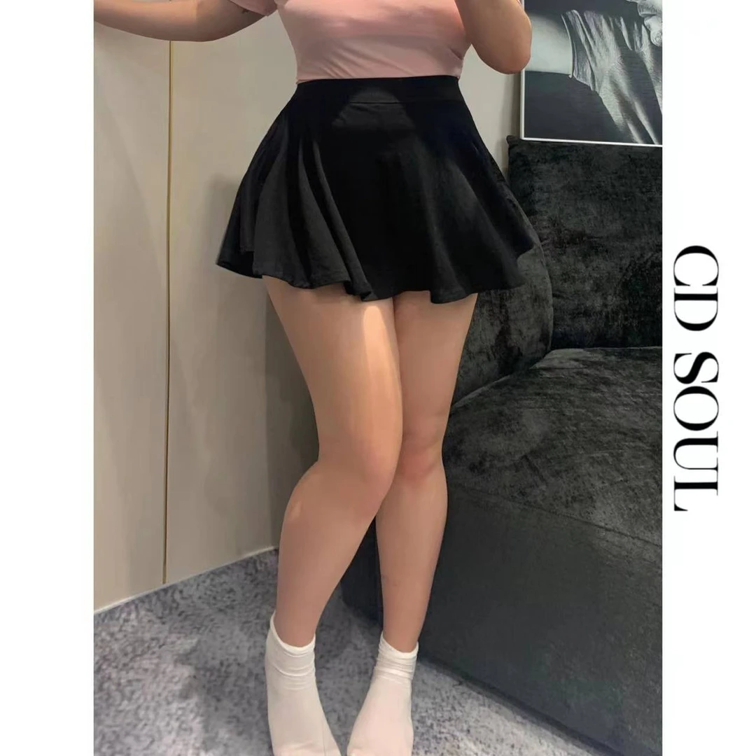 CD.soul【夜上芭蕾】大码微胖高腰防走光裙子百褶显瘦芭蕾裙
