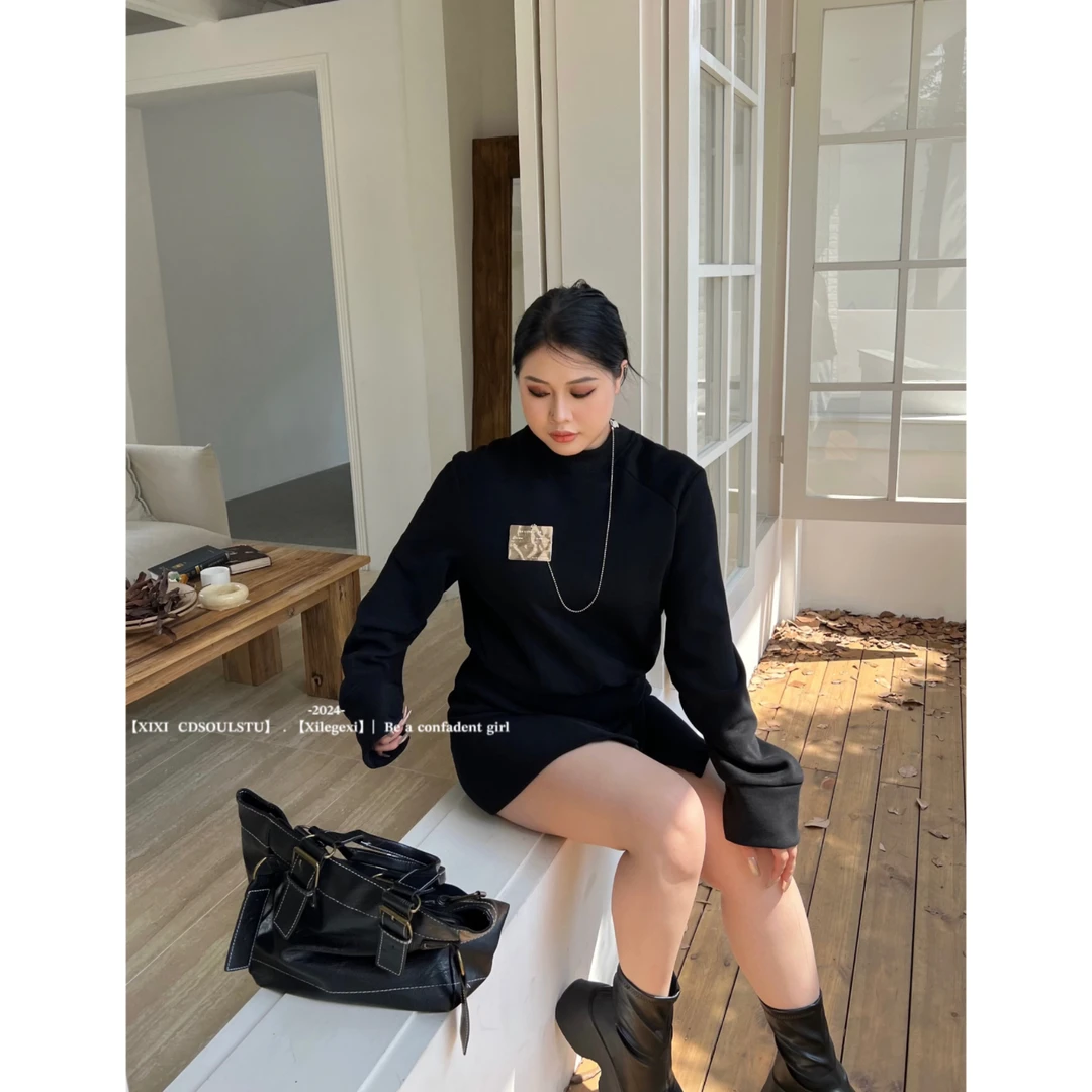 CD.soul【休闲秋记】大码秋冬款长袖卫衣半身裙两件搭配一整套女