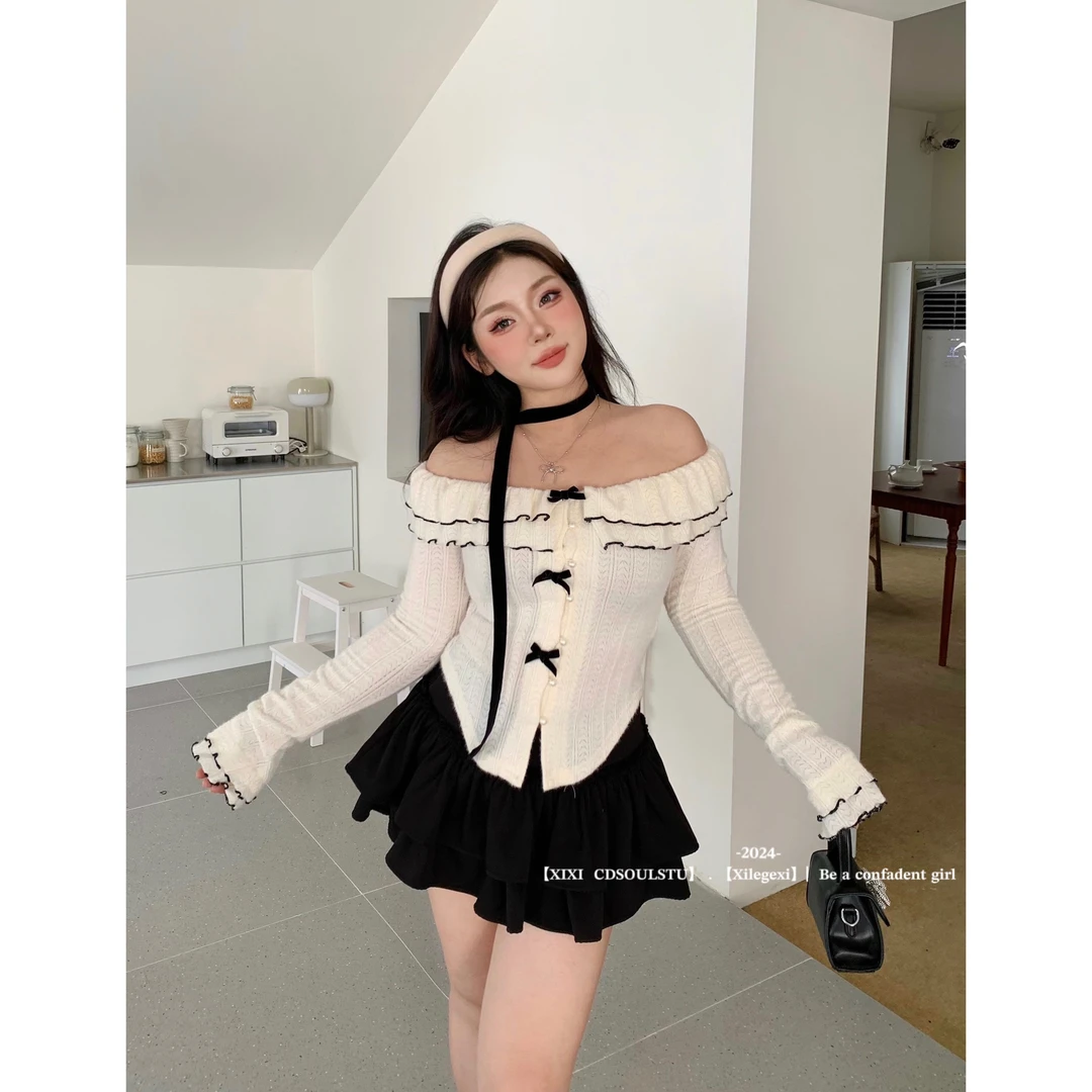 CD.soul【月光守护】大码早秋千金纯欲风显瘦高腰蕾丝上衣搭半身裙