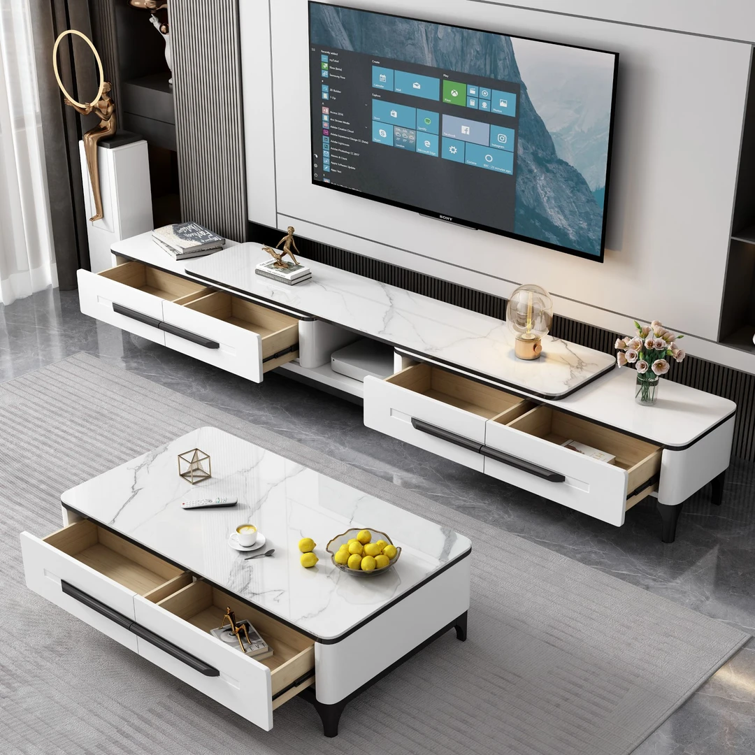 意式储物轻奢岩板茶几电视柜组合客厅家用电视柜现代简约实木储物