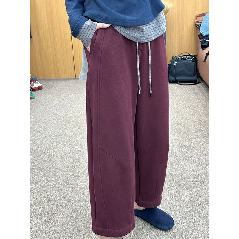 加绒弯刀老爹休闲九分裤女秋冬微胖妹妹遮肉显瘦山本阔腿哈伦裤子