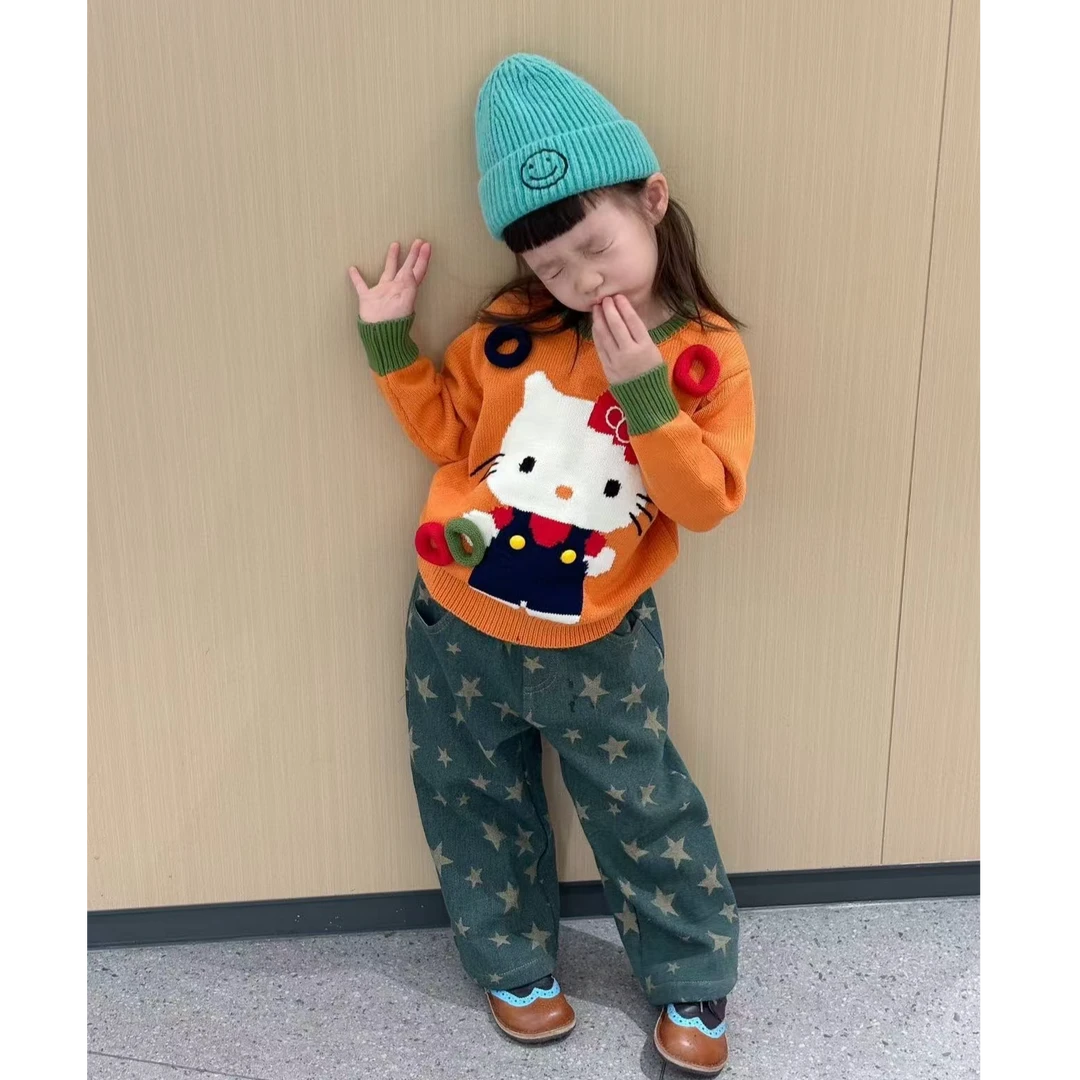 壹妈童装萌娃穿搭女童秋装多巴胺套装儿童洋气kitty猫毛衣印花裤