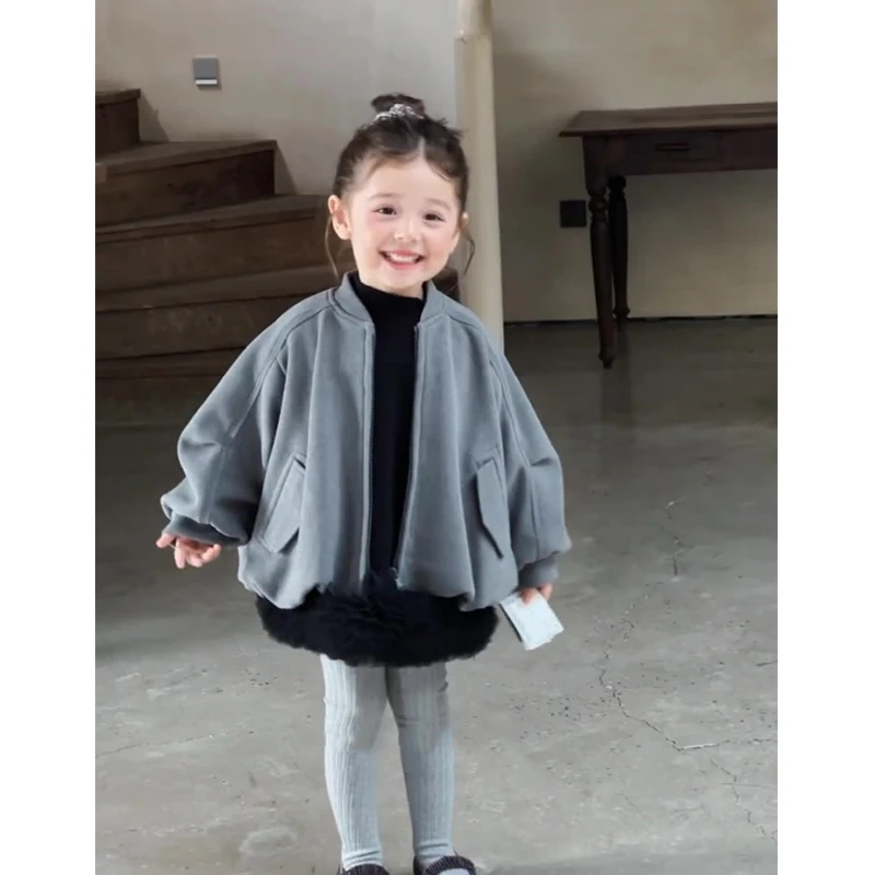 现货壹妈韩版童装女童春秋套装儿童洋气休闲加绒外套T恤裙打底裤