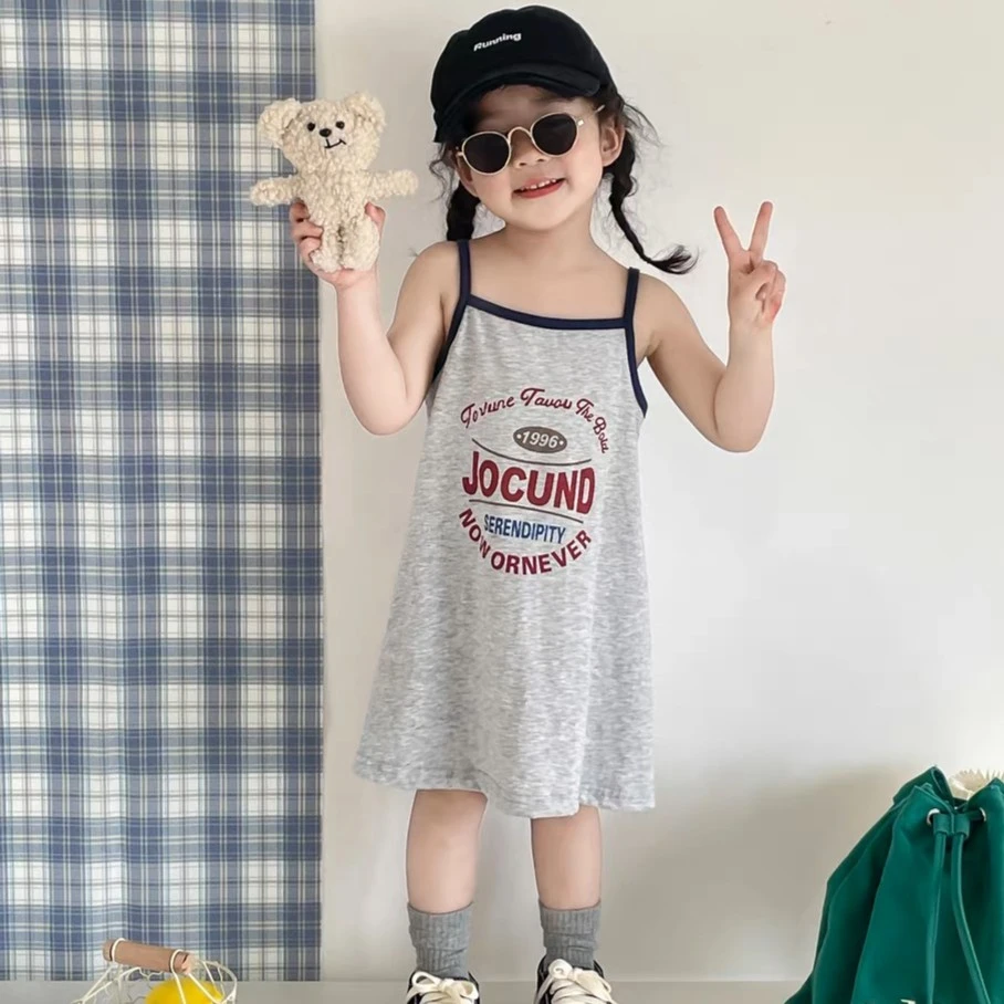 壹妈童装女童裙子夏季儿童库洛米洋气吊带背心裙宝宝印花连衣裙