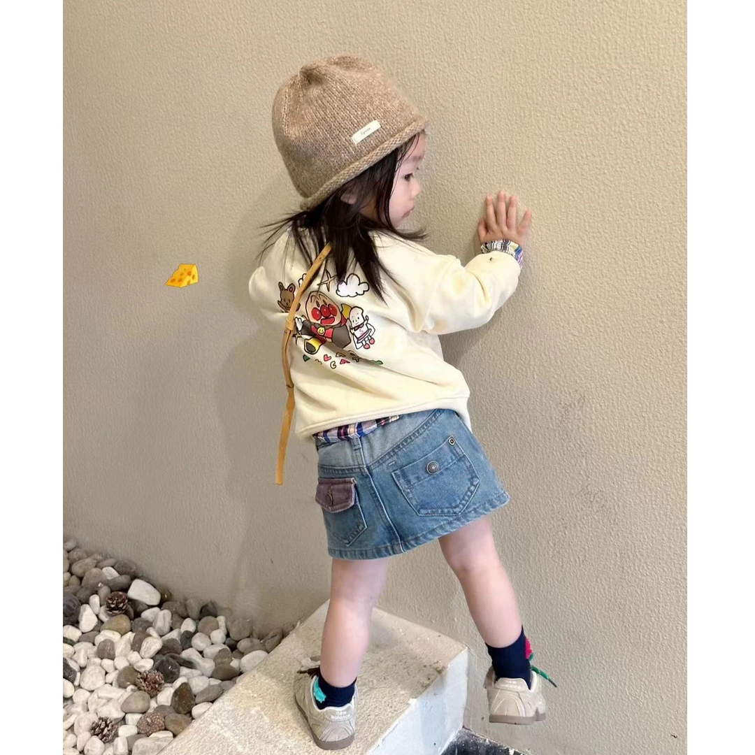 萌娃穿搭壹妈韩版童装女童套装秋季儿童时髦洋气卡通卫衣牛仔半裙
