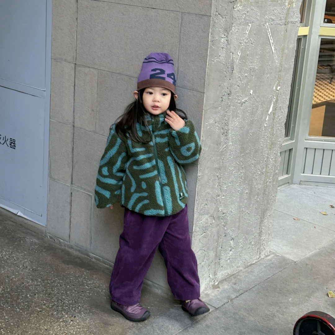 壹妈童装萌娃穿搭女童套装秋冬儿童时髦洋气羊羔毛外套灯芯绒裤子