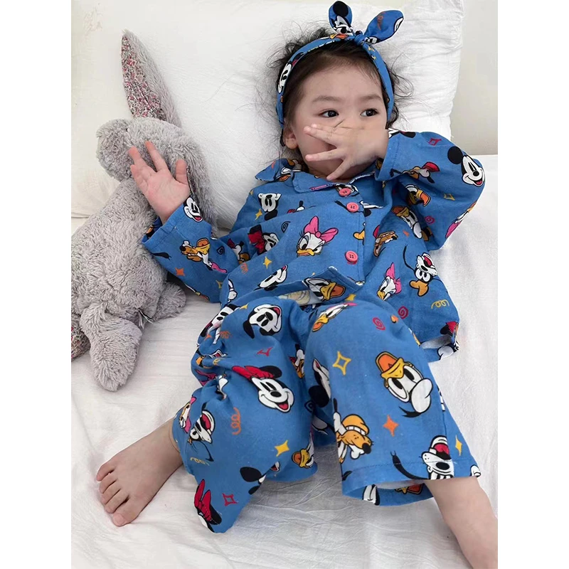 壹妈韩版童装女童洋气套装秋季新款蓝色卡通可爱长袖上衣休闲裤子