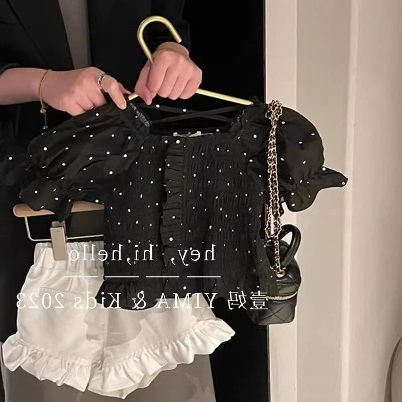 壹妈童装女童夏装套装新款洋气小香风波点上衣儿童白色短裤