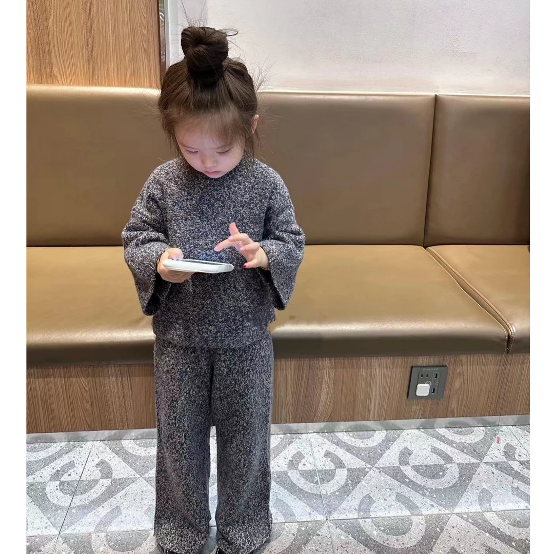 壹妈童装萌娃穿搭女童秋冬针织衫套装儿童时髦洋气圆领毛衣阔腿裤