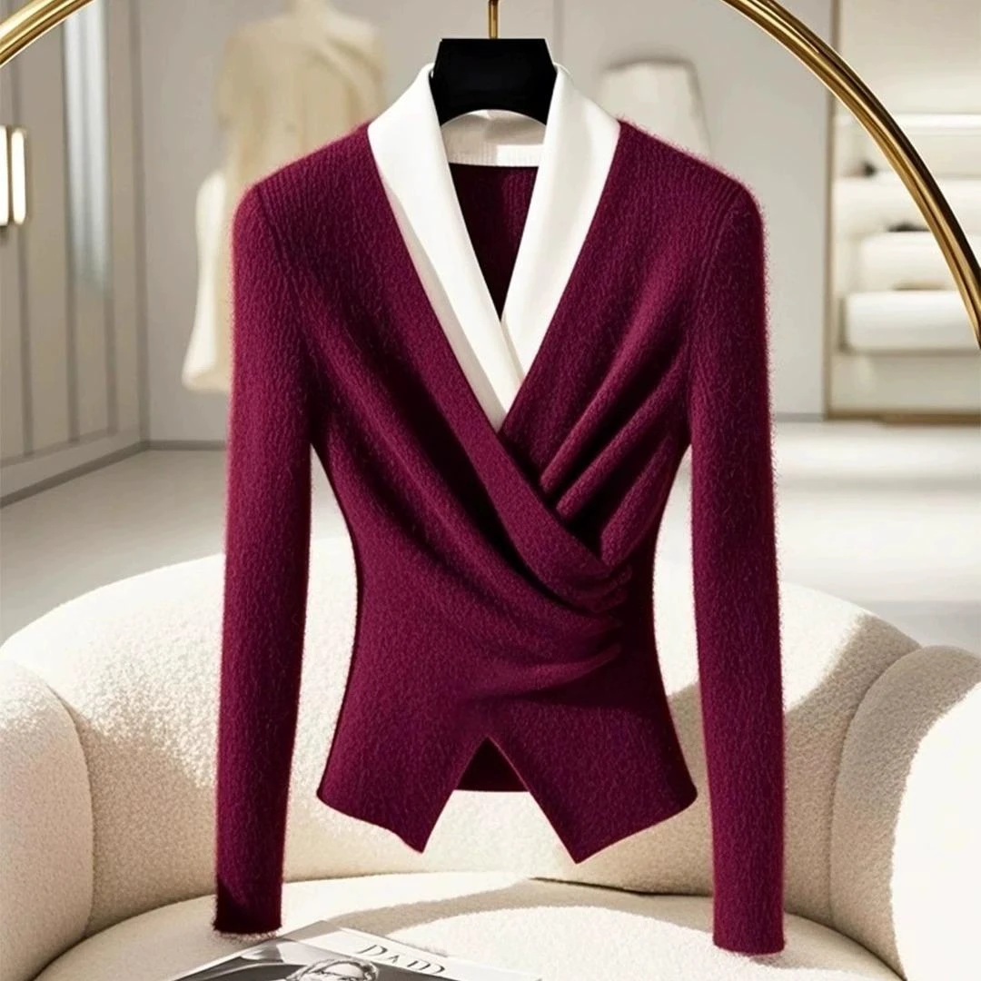 假两件套头毛衣女冬大码胖mm收腰显瘦气质减龄慵懒独特针织衫上衣