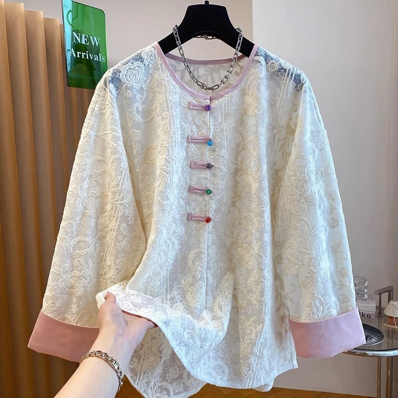 新中式国风衬衫外套女2024新款春夏女装大码胖mm提花防晒衣高级感