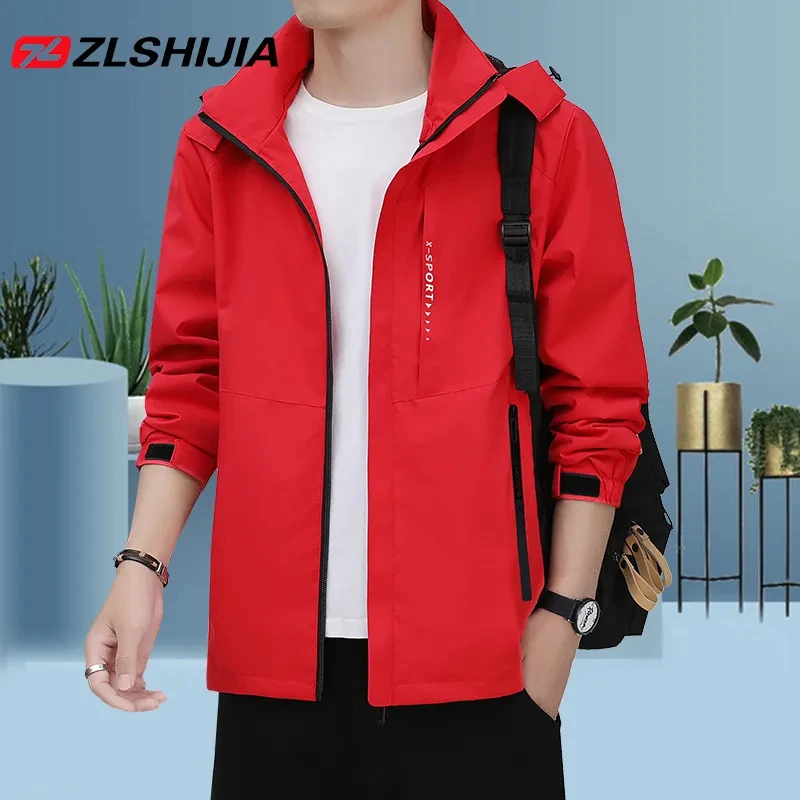 战狼世家外套男士冲锋衣可拆卸帽春秋季青年加肥加大休闲户外夹克