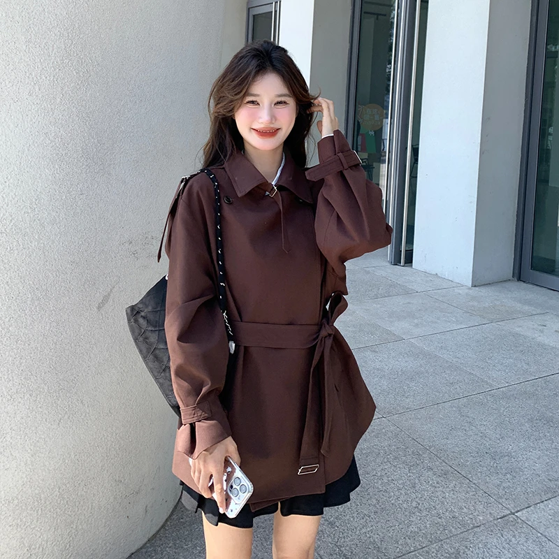 红棕色风衣外套女小个子2024新款春秋高级感韩系时尚休闲气质大衣