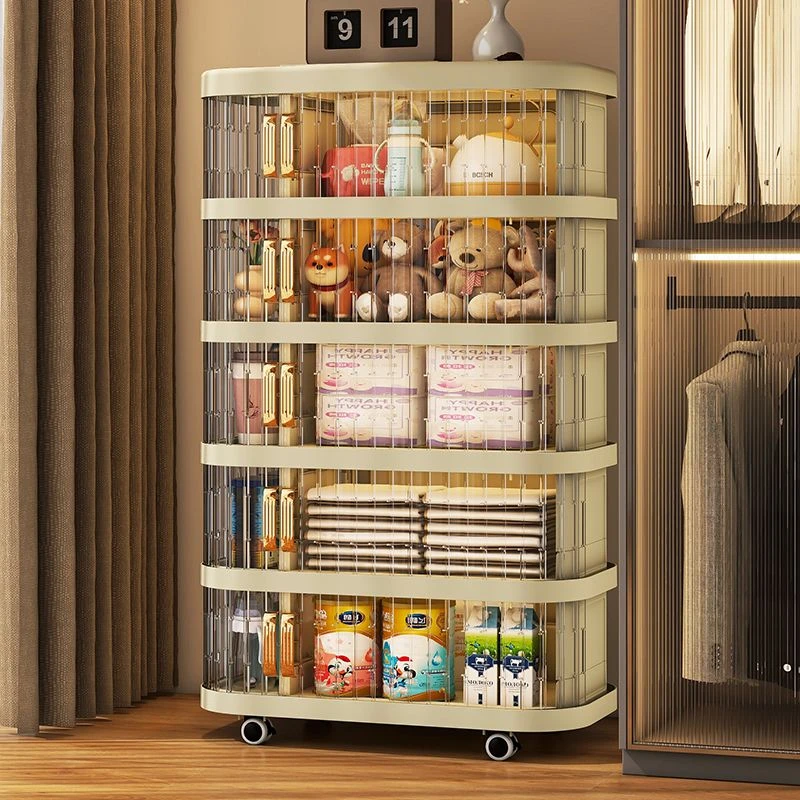 小麓班拉门收纳柜可折叠免安装储物柜房间零食用品置物架小推车