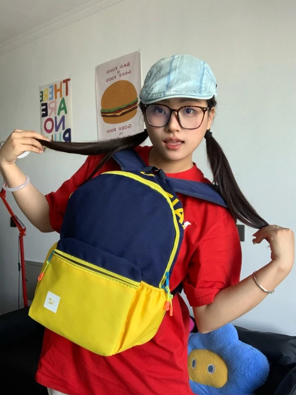 2024新款书包女大学生韩版可爱撞色少女粉校园小背包初高中双肩包