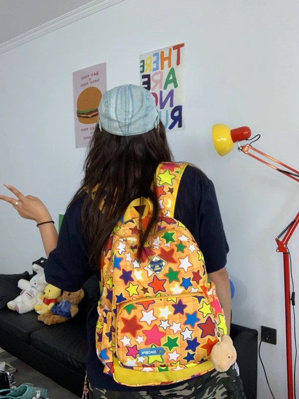 <辣条小姐>Y2K辣妹星星双肩包甜美可爱休闲高中书包书包大容量