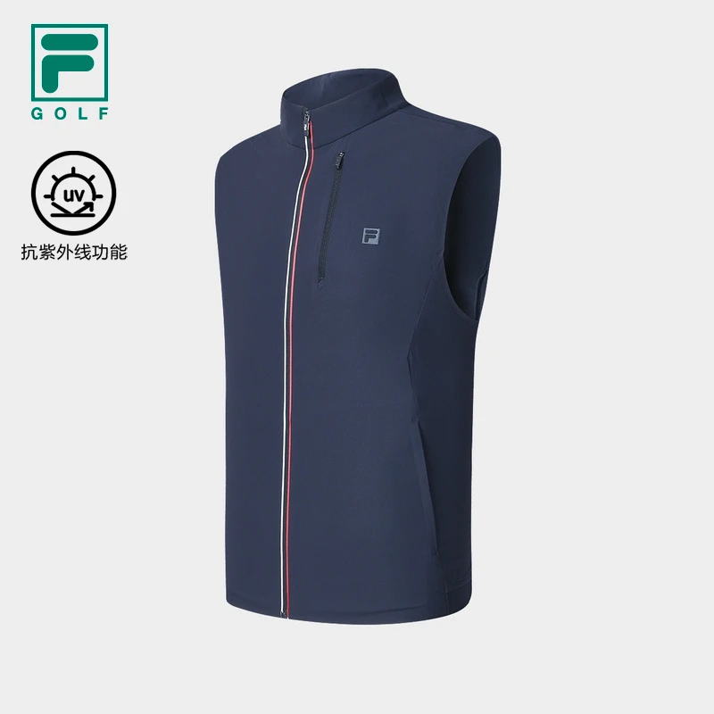 FILA斐乐男士雅丹风针织马甲户外运动秋冬保暖穿搭立领425502F