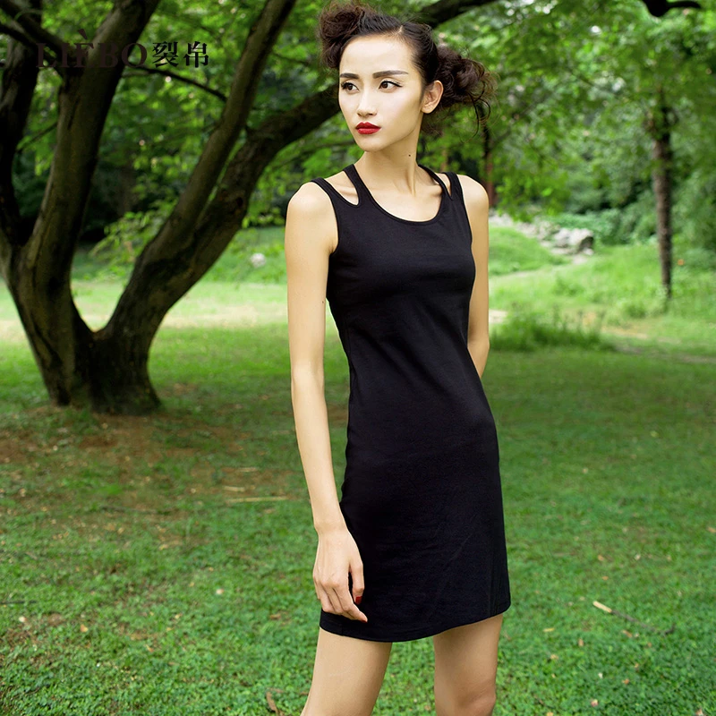 裂帛简约黑色无袖背心连衣裙女2024夏显瘦休闲修身裙子51AN0094