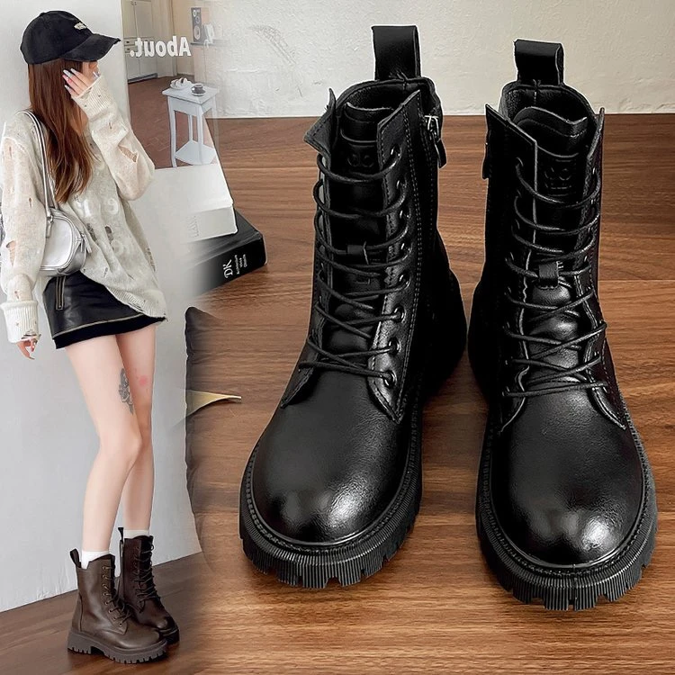 马丁靴女2024新款秋冬季爆款英伦风厚底百搭瘦瘦靴2